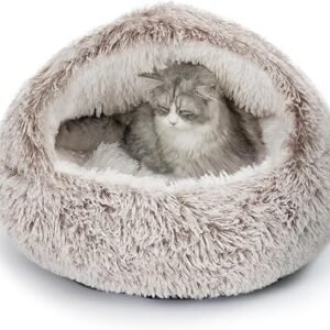 CATISM Large Cat Cave Bed Igloo Warm Washable Pet House 53x53cm Coffee