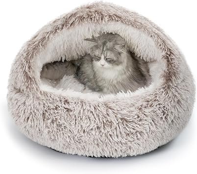 CATISM Large Cat Cave Bed Igloo Warm Washable Pet House 53x53cm Coffee