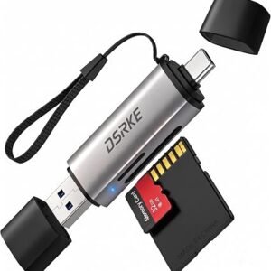 DSRKE SD Card Reader, Micro SD & Memory Card Reader, USB C 3.0 Dual Slot | SD/MicroSD simultaneous read, 104 MB/s UHS-I, aluminium. Compatible with...