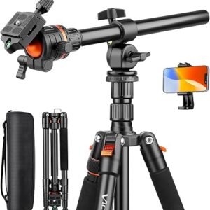 K&F CONCEPT 180cm/71 inch Magnetic Tripod Lightweight Selfie Stick - Black | Portable Extendable Phone Tripod with Bluetooth Remote, Aluminium Tripod for iPhone 18 17 16 15 14 13 12 Pro/Pro Max - MS18