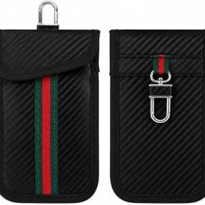 Faraday Pouch for Car Keys, 2-Pack Leather Key Signal Blocker Pouch, Anti-Theft, Blocks Keyless Entry Signals, Compatible with All Keys