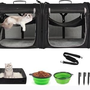 Wakytu Foldable Cat Carrier 89x35x43cm for 2 Cats, 2 in 1 Pet Carrier and Car Seat Secure and Ventilated for Car Travel Vet Suitable for Small Dogs and Cats