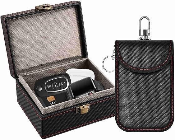 Faraday Box for Car Keys RFID Signal Blocker Box Faraday Blocking Pouch | 11.5x9x6.2CM Anti-Theft Key Fob Protector 4 Keys Capacity Universal Car Key Safe...