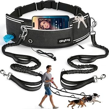 Hands Free Double Dog Lead for 2 Dogs 108kg Heavy Duty Leash with Bum Bag
