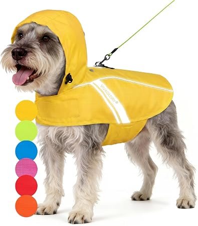VIVAGLORY Dog Raincoat Wetoff Rain Coat For Dog, M, Yellow | Raincoat with Hood & Harness Hole, Waterproof & Lightweight for Puppy Doggy Pet