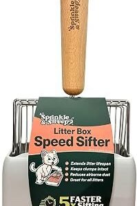 Sprinkle & Sweep Cat Litter Speed Sifter With Base, Premium Kitty Clump Scoop, Litter Box Cleaner, Quick Kitty Litter Sifter, Comfortable Beech Wood Grip, Washable Base Stand, Heavy Duty Cat Litter