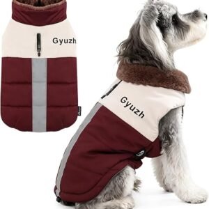 Gyuzh Dog Winter Coat with Side Zipper? Waterproof Warm Jacket with Reflective Strips, Easy On/Off Fleece Lined Snow Coat for Cold Weather
