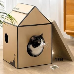 2-in-1 Cat House Corrugated Scratching Board Indoor Cave <6kg