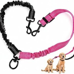 Double Dog Lead for 2 Dogs, No Tangle Bungee Dog Lead with Swivel