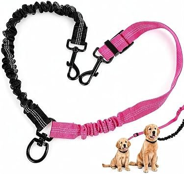 Double Dog Lead for 2 Dogs, No Tangle Bungee Dog Lead with Swivel
