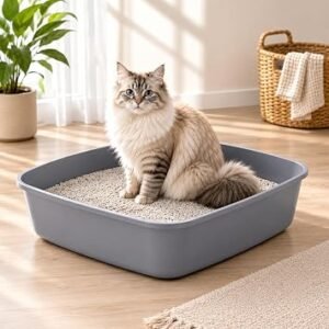 Cat litter Tray, Litter Tray Box, Plastic Cats Open Top Portable Pan Loo Box, Easy Clean Toilet for Cat Kitten Rabbit, 40x30x9 cm