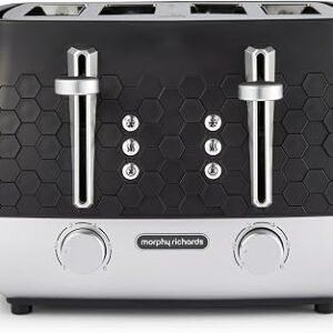 Morphy Richards Cassini 4 Slice Toaster, Variable Browning and Width Slots, 6 Power Levels, Removable Crumb Tray, Illuminated Buttons, High Lift, Defrost, Reheat, 800W, Moonless Night Black, 243020