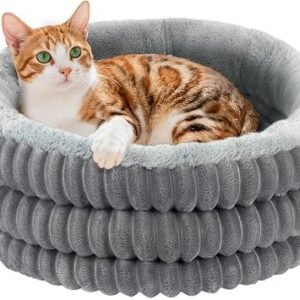 Cat Bed, Round Donut Fluffy Cat Beds for Indoor Cats and Small Dogs, Washable Deep Sleep Calming Pet Bed Kitten Bed, 50.8cm