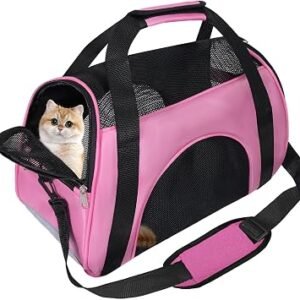 Soft Sided Portable Cat Carrier, Foldable Pet Travel Carriers Bag For Cats/Small Dog/Puppy With Shoulder Strap & Removable Mat,Comfort Cat Basket Airline Approved(Pink/Medium)