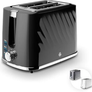 Swan Windsor 2 Slice Toaster with 7 Browning Levels, Defrost/Reheat/Cancel Functions, Self-Centring Functions and Removable Crumb Tray, 900W, Black, ST14071BLK