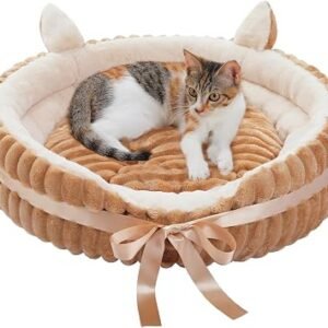 PAWZ Road Cat Bed for Indoor Cats, Round Washable Kitten Bed, 51x51x20cm