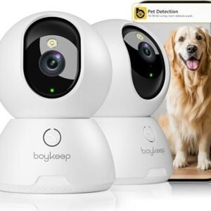 BoyKeep 2K Surveillance Cameras for Home Security, 2-Pack Indoor Camera with Night Vision, Pet Camera Indoor with App, Motion Detection, 2-Way Audio, Cloud/SD Card Storage, Compatible with Alexa