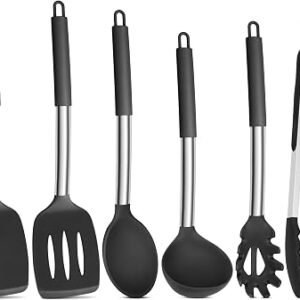 Onader Black Kitchen Utensils Set, 6 Pieces Silicone Cooking Utensils