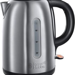 Russell Hobbs Brushed Stainless Steel & Black Electric 1.7L Cordless Kettle (Fast Boil 3KW, Removable Washable Anti-Scale Filter, Push to Open lid, Perfect Pour spout) 20441