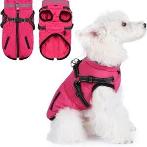 Dog Coat With Harness - Waterproof Winter Jacket for Small Medium Large Dogs, Warm Cold Weather Coat With Built-In Harness (rose red, M)