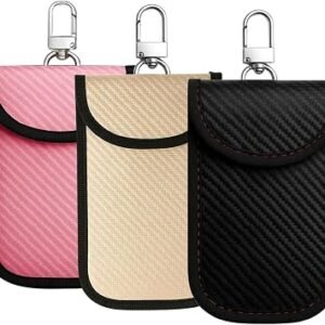 3 Pack Faraday Pouch RFID Blocking Bag Anti-Theft Signal Shield Case Key Fob Protector for Security (Pink, Gold & Black)