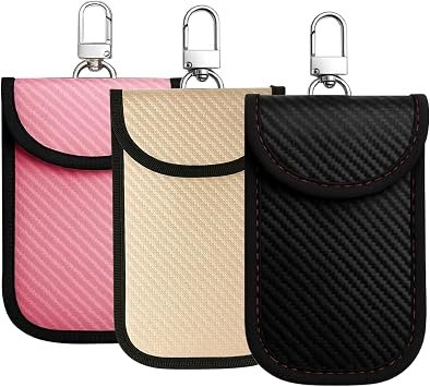 3 Pack Faraday Pouch RFID Blocking Bag Anti-Theft Signal Shield Case Key Fob Protector for Security (Pink, Gold & Black)