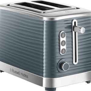 Russell Hobbs Inspire 2 Slice Toaster (Extra wide slots, High lift feature, 6 Browning levels, Frozen/Cancel/Reheat function with Blue LED illumination, 1050W, Grey textured high gloss) 24373