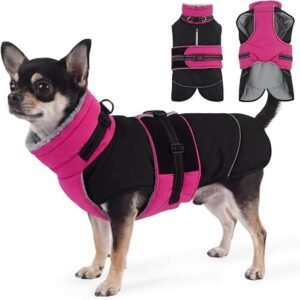 Waterproof Dog Coat for Winter, Jacket with Harness Hole & Built-in D-Ring | Thick Fleece Lined | Warm Reflective Coat | Windproof High Collar | Heavy...