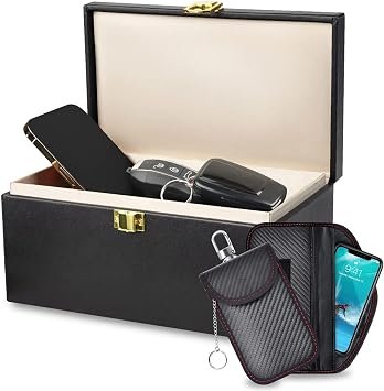 Extra Large Faraday Box, 2 Signal Blocking Pouches for Car Keys & Mobile Phone, Vehicle Security Storage Case