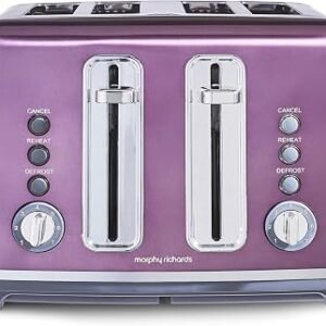 Morphy Richards Accents Toaster 4 Slice Toaster, Variable Browning, Wide Slots, High Lift, Illuminated Buttons, Removable Crumb Tray, Cancel, Reheat, Defrost, Integrated Cord Storage, Purple, 242050