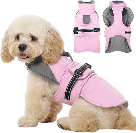 Kuoser Warm Dog Coat, Fleece Waterproof Winter Jacket for Puppy, Pink XS | Fleece Lined Dog Warm Winter Jacket, Reflective & Adjustable Windproof Coat...