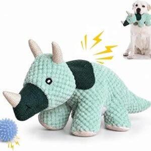 JinRui-T Squeaky Dog Toys, Dinosaur Soft Plush Dogs Toy with Crinkle Paper | Spikey Indestructible Dog Balls, Relieves Boredom Suitable for Puppies Small