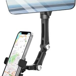 Karmus Phone Holder Car, Rear View Mirror Phone Holder, Aluminum Alloy Mount Multi-Angle Adjustment Rotatable and Retractable Compatible with All Cell Phones