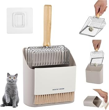 Cat Litter Scoop Set, Stainless Steel Scoop with Holder, Dustpan & Broom