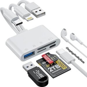 SD Card Reader for iPhone/iPad,Lightning & USB-C & USB-A Memory Card Reader | 4-Ports with SD/Micro SD/USB Slot/USB‑C Port, Plug and Play, Digital...