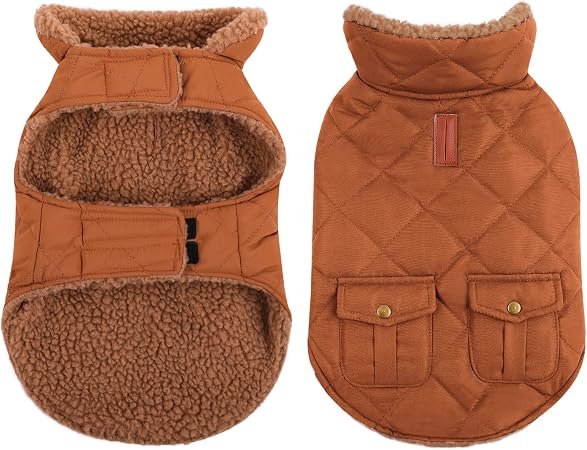 CITÉTOILE Dog Winter Coat Windproof Dog Jacket Brown XS | Fleece Vest with Leash Hole & Pockets, Warm Winter Dog Costume for Snow & Christmas,...
