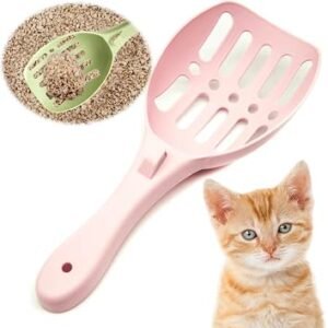 Strong Cat Litter Scoop ? Plastic Shovel for Cats Litters, Poop Scoop ? Handy Sand Sifter, Sieve Cleaning Tool ? Used with Litter Box and Trays for Cats & Kittens (Pink, Small)