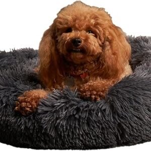 OHS Large Fluffy Dog Bed, Donut Dog Bed Teddy Soft Non Slip Pet Beds Fluffy Cat Bed Warm Sleeping Bedding for Dogs Living Room Kitchen, Charcoal Grey