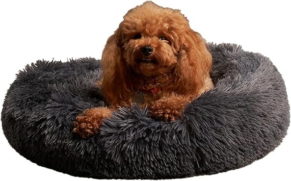 OHS Large Fluffy Dog Bed, Donut Dog Bed Teddy Soft Non Slip Pet Beds Fluffy Cat Bed Warm Sleeping Bedding for Dogs Living Room Kitchen, Charcoal Grey