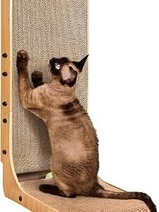 EHEYCIGA L Shape Vertical Cat Scratcher with Ball Toy, 68cm High, Brown