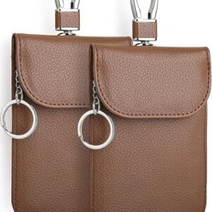 RFID Signal Blocker Faraday Pouch for Car Keys, Premium PU Leather, Jammer for Keyless Entry, Relay Attack Prevention (2 x Brown)