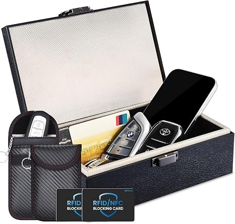 WHonor Faraday Box for Car Keys, RFID Signal Blocker with 2 Pouches & Cards | Key Fob Protector, Blocks RFID/Theft, Holds 10-15 Car Keys, Fits House...
