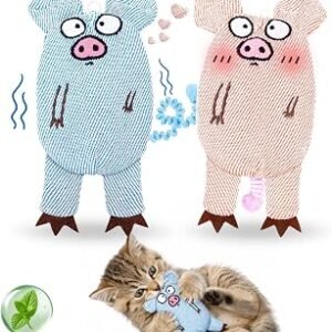 Catnip Toys (2 Pcs) ? 8,000mg Natural Catnip & Silvervine Each, Interactive Cat Kicker Toy for Indoor Cat with Crinkle & Bell, Bite-Resistant Linen Cotton