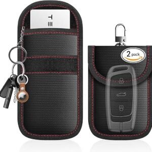 JUNDUN Faraday Pouch for Car Keys, 2-Pack Faraday Bag, 13x8cm, Black | Keyless Car Key Signal Blocker Pouch with 6-Layer Signal Shielding, Fireproof...