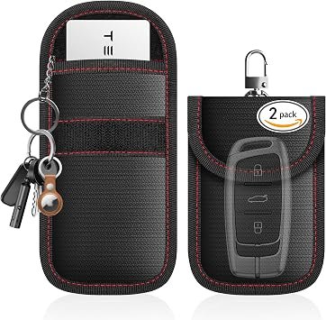 JUNDUN Faraday Pouch for Car Keys, 2-Pack Faraday Bag, 13x8cm, Black | Keyless Car Key Signal Blocker Pouch with 6-Layer Signal Shielding, Fireproof...