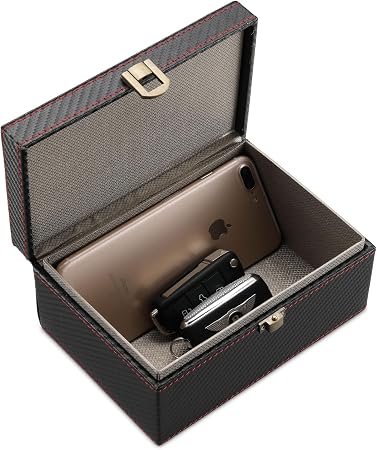 Faraday Box for Car Keys, Carbon Fiber Signal Blocker Box, Fob Protector Pouch RFID Box Anti-Theft Shielding Cage for Car Keys Phone
