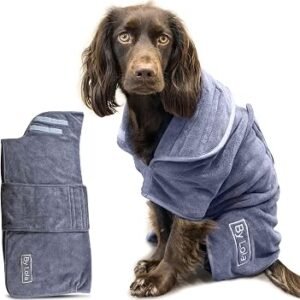 By Lola? - Dog Drying Coat and Robe, Fast-Drying Super Absorbent Pet Towelling Gown - Grey (Medium)