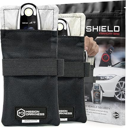 Mission Darkness Faraday Bag for Keyfobs (2 Pack) - RF Shielding Protective Case for Smart"Always On" Keys Fobs Transmitters Small Electronics Vehicle Security Anti-hacking Block Signal Relay