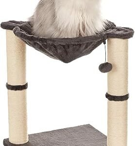 Amazon Basics Cat Tree Tower With Scratching Post And Hammock Bed for Indoor Cat - 16 x 20 x 16 inches, Grey