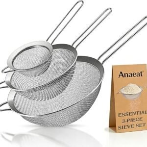 Anaeat Fine Mesh Strainers - Stainless Steel Colander Sieve Sifters, with Durable Mesh and Sturdy Handle, Excellent for Sifting Dry Ingredients, Flour, Pastas, Rice, Tea (8cm+14cm+20cm)